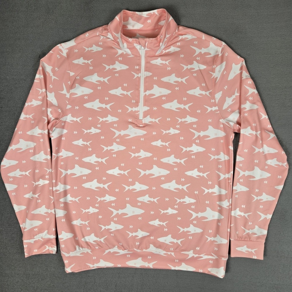 Waggle Sweater Mens Large Pinm 1/4 Zip Pullover Performance‎ Golf Shark AOP